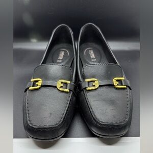 Geox Black Loafers with Gold Buckles